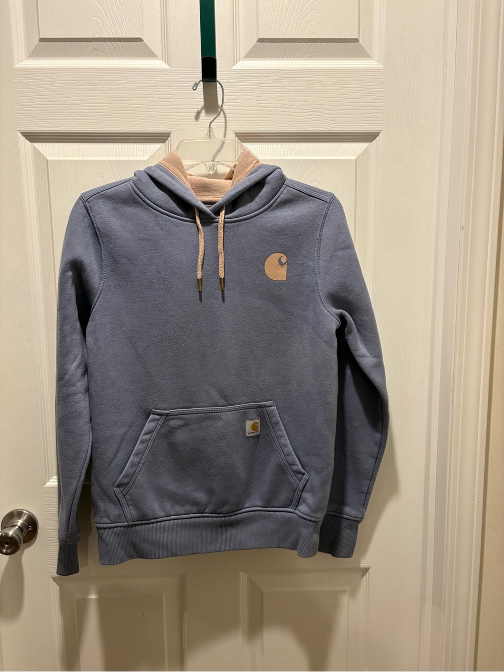 Carhartt Women's Dusty Blue Pullover Hoodie with Tan Details